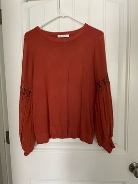 Siana Milano Rust Orange Mixed-Media Long-Sleeve light Sweater Top